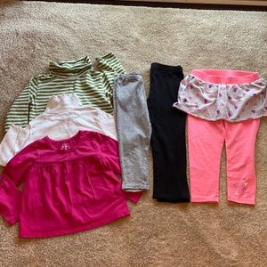 6 piece girls 3t shirts & leggings clothing lot